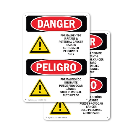 Signmission Formaldehyde Irritant Hazard Bilingual Danger Sign, Aluminum, 7in W x 10in L, 2PK OS-2PACK-DS-A-710-VS-1266